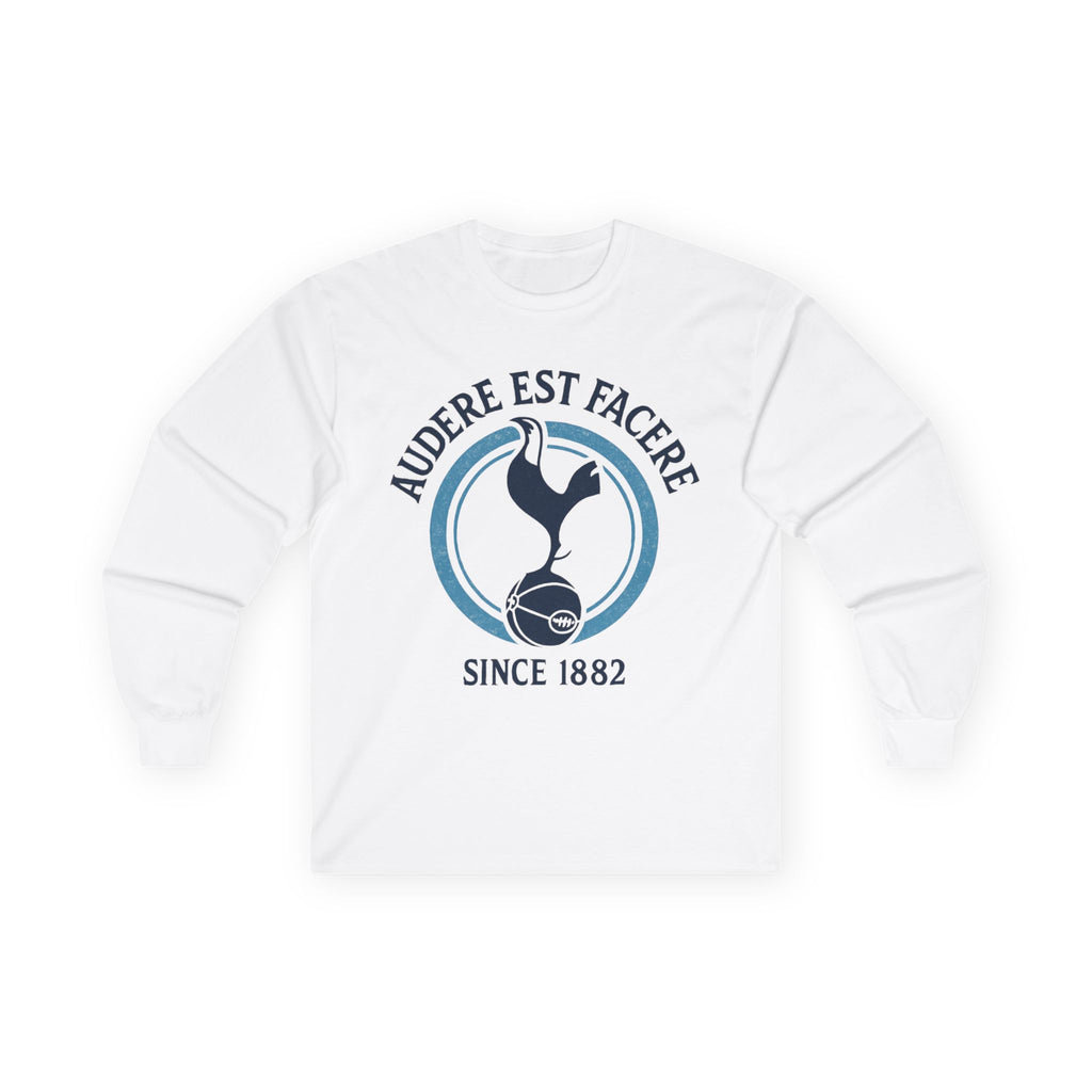 Tottenham Hotspur Inspired Long Sleeve Tee — 'Audere Est Facere' Since 1882 Crest
