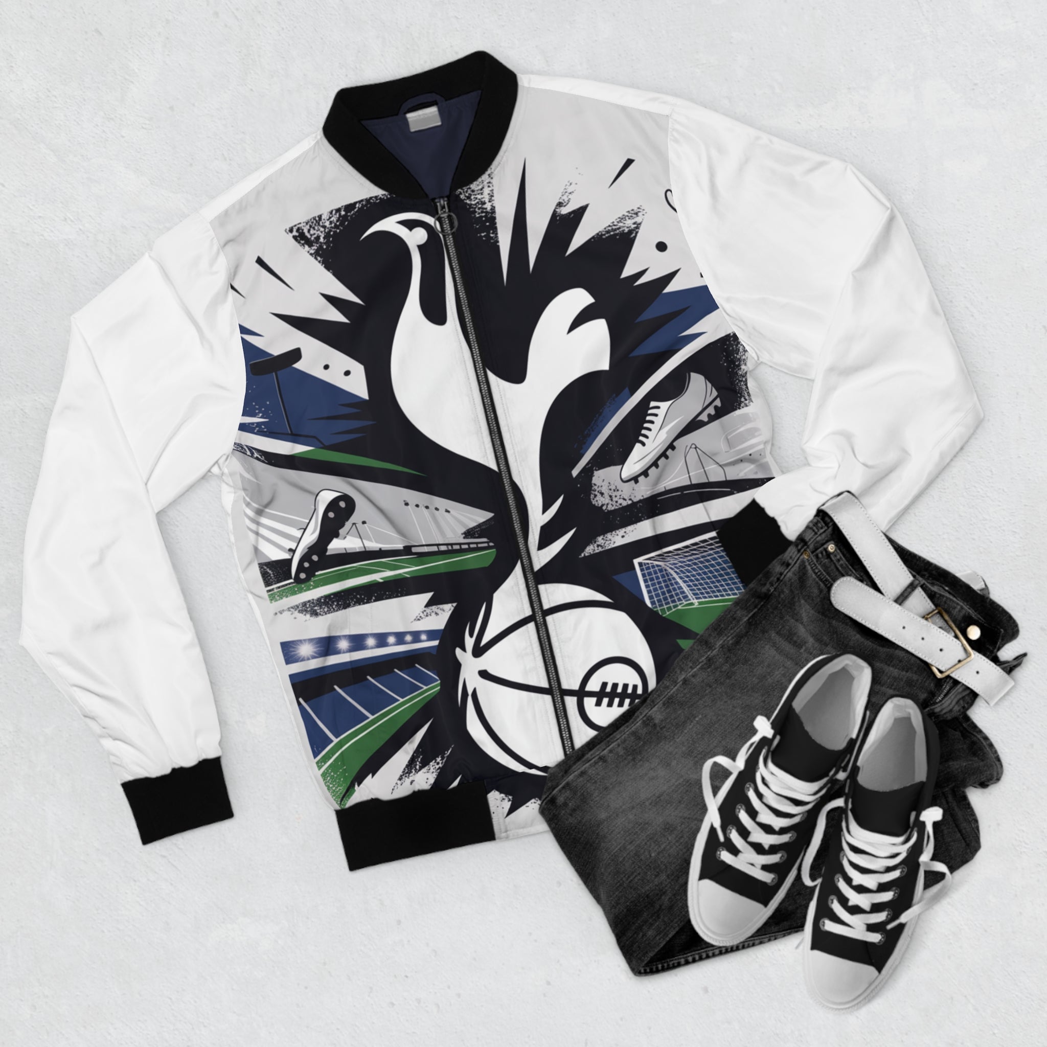 Tottenham spurs unofficial Sporty Men's Bomber Jacket with Dynamic Graphic Design